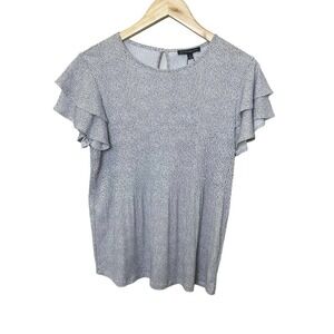 Adrianna Papell Blouse Women's Pleated Knit Double Sleeve Top Size Small‎ White